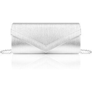 🆕Women Silver PU Leather Evening Handbag Clutch Purse w/Chain for Date
